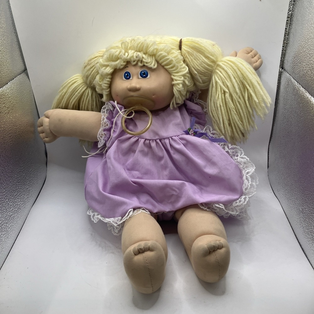 Blonde Cabbage Patch Doll With Pack And Purple Dress